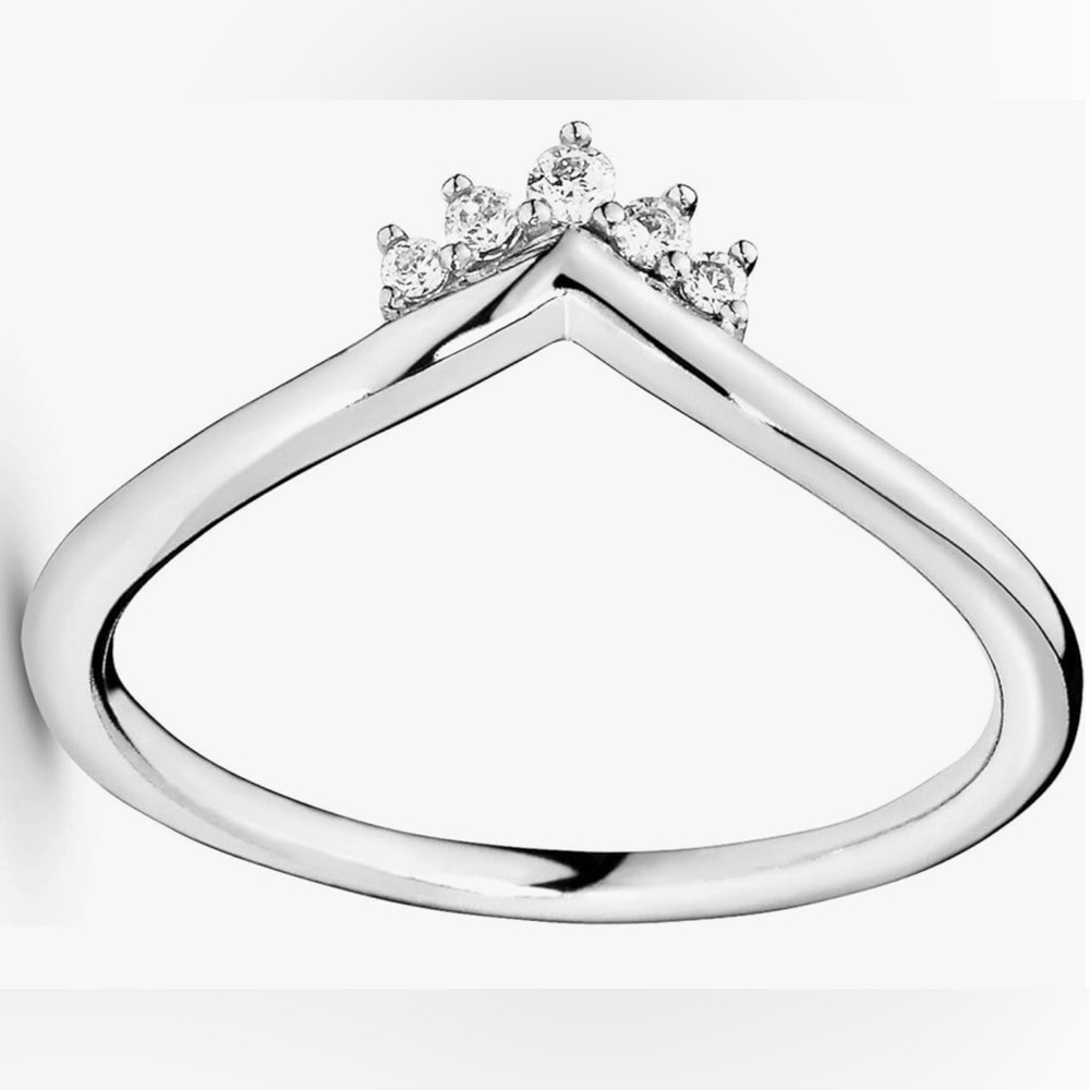 PANDORA Jewelry Tiara Wishbone Cubic Zirconia Ring in Sterling Silver, Size 7.5